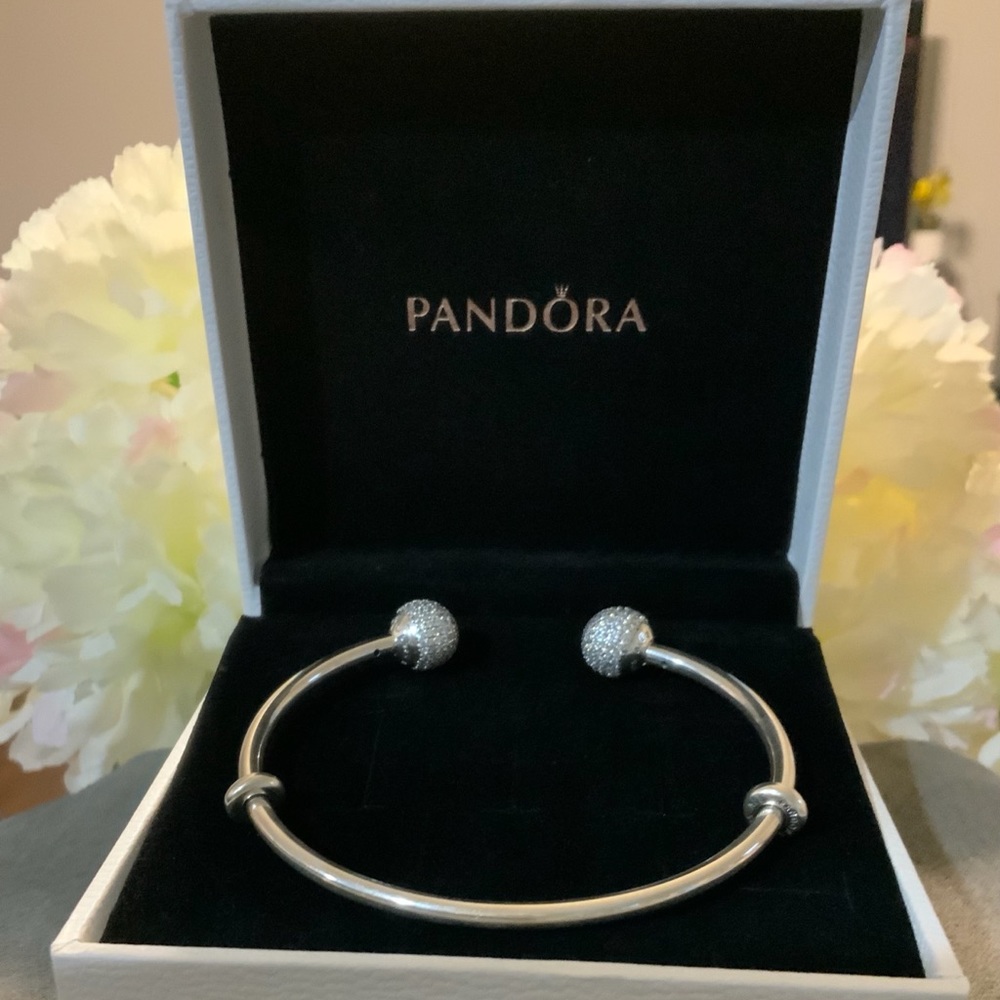 Pandora Open Bangle ,Clear CZ,Sterling Silver